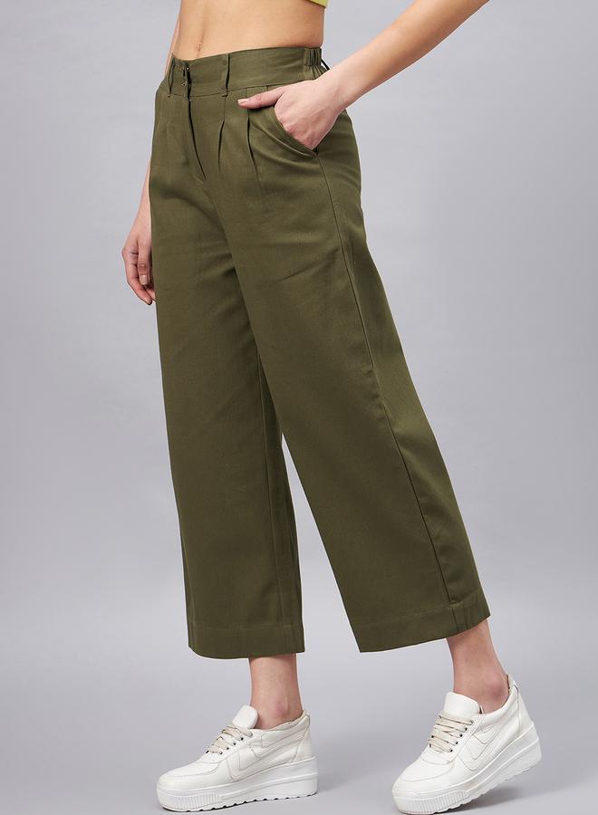 WineRed Women Olive Green Wide Leg Trousers - Image 2